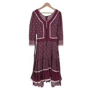 vintage 1970s prairie dress calico boho hippie 70s midi peasant